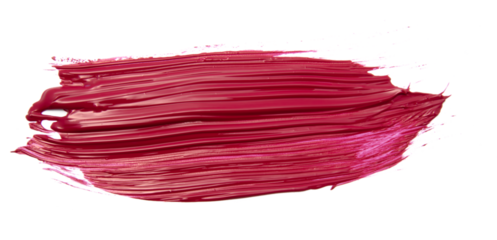 Bright, textured swoosh of crimson acrylic paint isolated on white