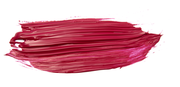 Bright, textured swoosh of crimson acrylic paint isolated on white