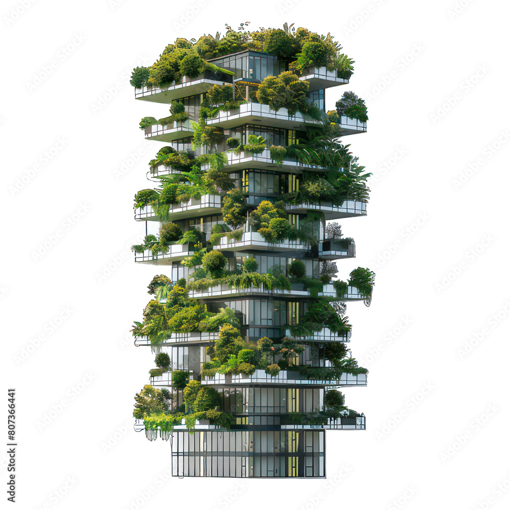 Aufkleber modern skyscraper with plants isolated on white created with generative ai