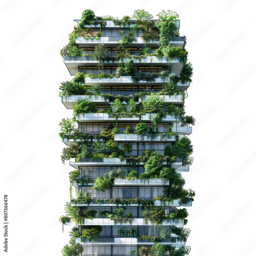 Aufkleber modern skyscraper with plants isolated on white created with generative ai