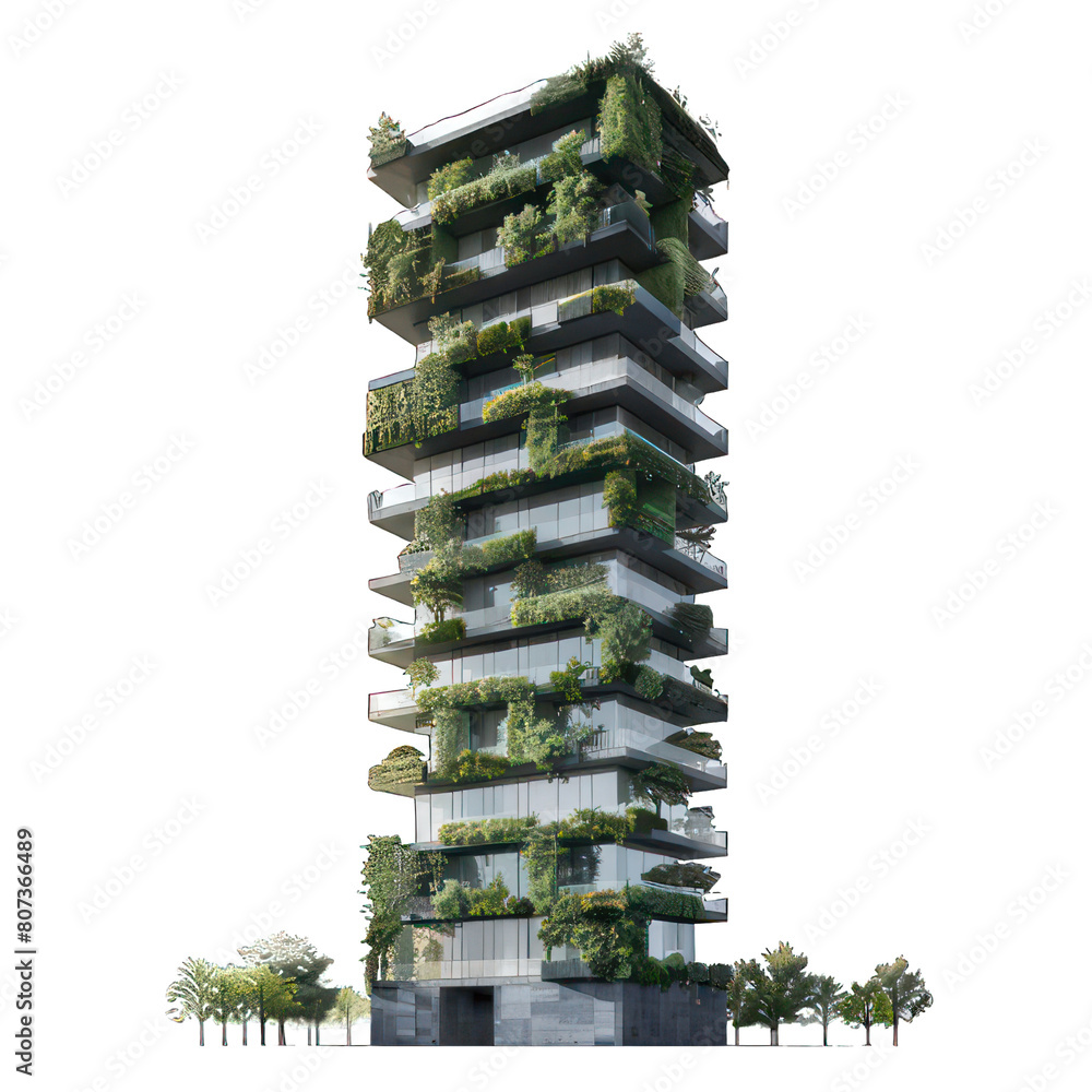 Aufkleber modern skyscraper with plants isolated on white created with generative ai