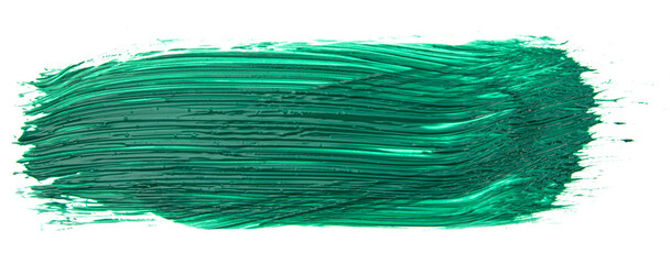 Textured swipe of bright green acrylic paint isolated on a white background
