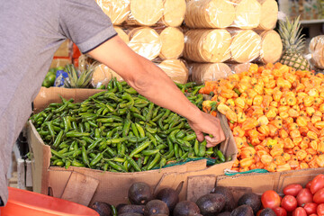 Mercado latino consumo de verduras variadas y frescas
