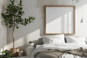Tranquil Nomadic Bedroom With Elegant Minimalist Decor and Peaceful Atmosphere - 3D Render Mockup Display