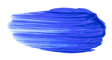 Textured swipe of bright blue acrylic paint on a white background