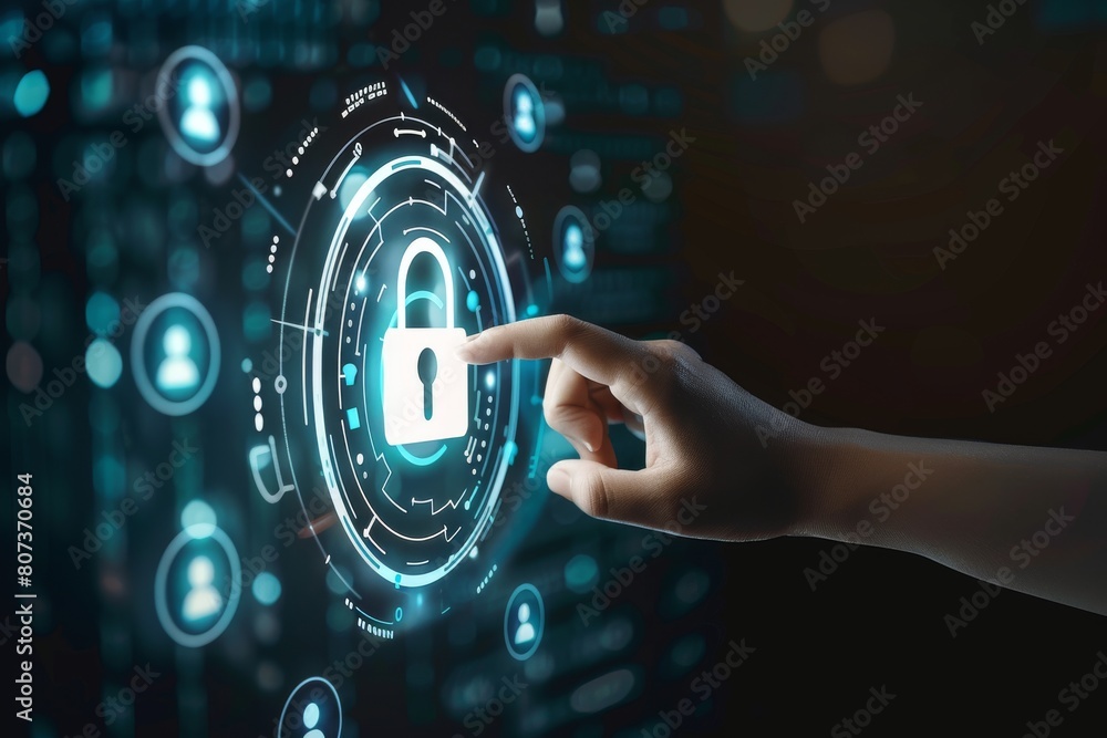 Poster digital barriers in privacy management secure laptops; network locks protect urban systems against c