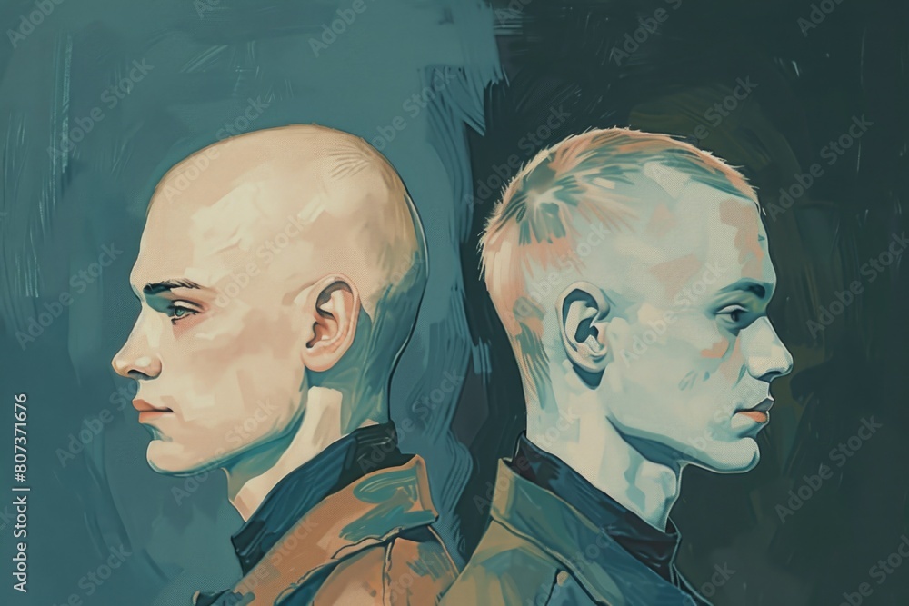 Poster two men standing side by side. suitable for business or friendship concepts