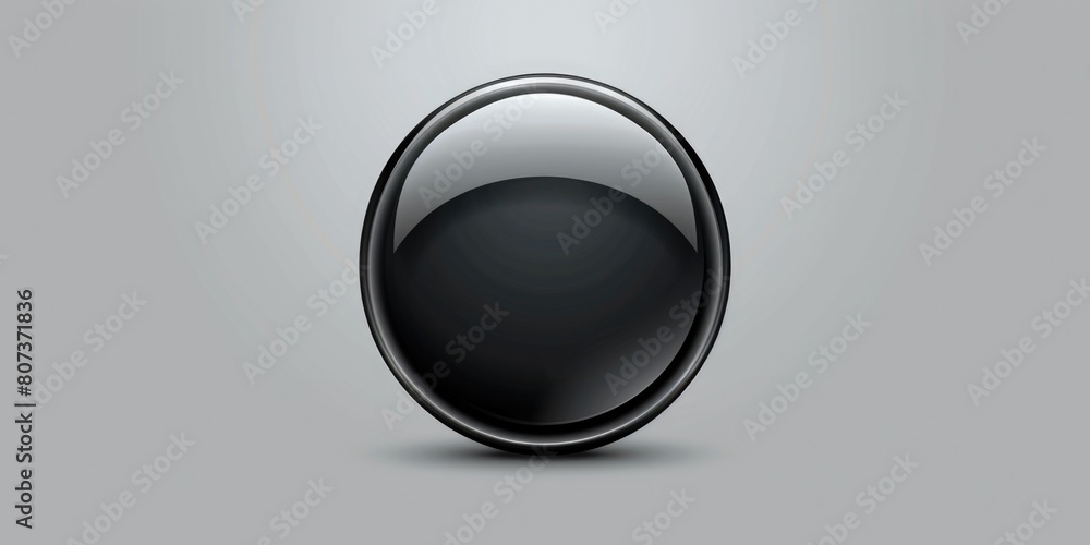 Aufkleber A shiny black button on a simple gray background. Perfect for website design