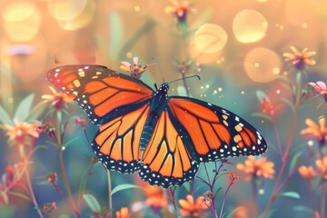 Fototapeta premium Beautiful monarch butterfly resting on a flower, perfect for nature-themed designs