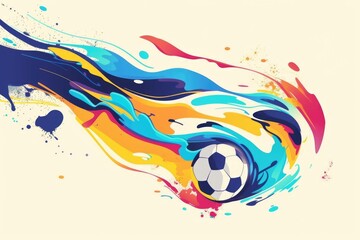 A soccer ball with vibrant paint splatters, perfect for sports events or creative projects