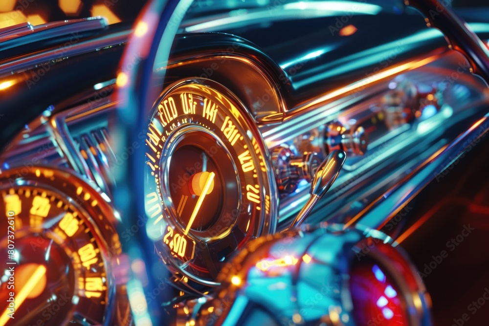 Aufkleber Close up of a car dashboard with a clock. Suitable for automotive themes