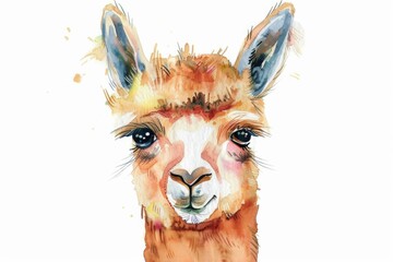 Close up of a llama's face on white background, suitable for animal concept designs