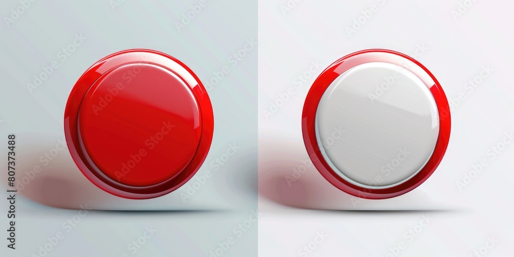 Aufkleber Red and white button sitting next to each other. Suitable for various design projects