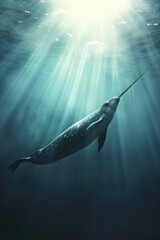 Fototapeta premium Majestic narwhal swimming in the ocean, suitable for marine life themes