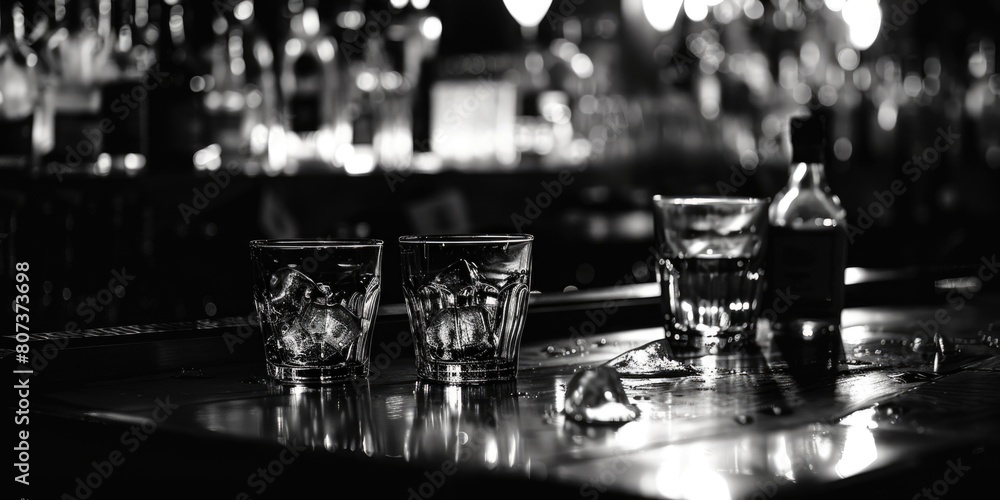 Poster a simple image of two shot glasses resting on a bar top. great for bar or drink related designs