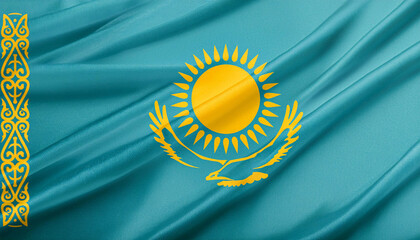 Realistic Artistic Representation of Kazakhstan waving flag