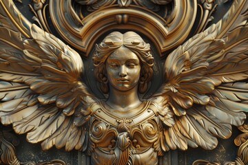 A majestic angel statue adorning a building. Perfect for architectural design projects