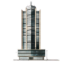 Modern skyscraper isolated on white created with Generative AI