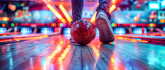 A person is bowling with a red ball - Powered by Adobe