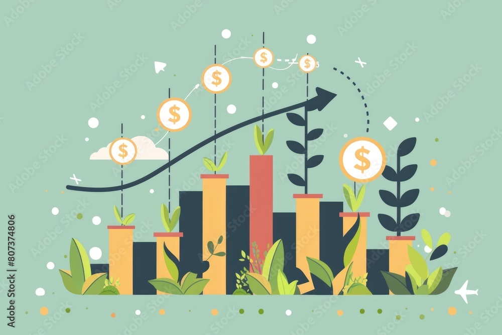 Poster graphic of a graph with dollar signs, suitable for financial concepts