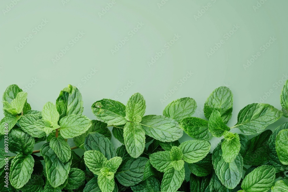 Poster a detailed view of a cluster of green leaves. suitable for nature and environmental themes