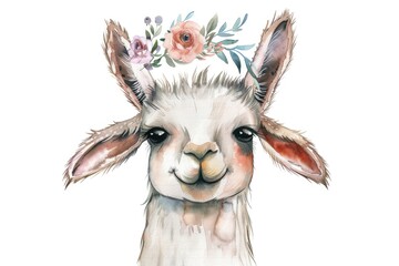 A llama wearing a flower crown, perfect for animal lovers and nature enthusiasts