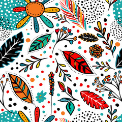 Seamless background with decorative floral elements. hand drawing. Not AI, Vector illustration.