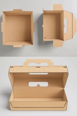 Two open cardboard boxes on a white surface. Suitable for packaging and delivery concepts