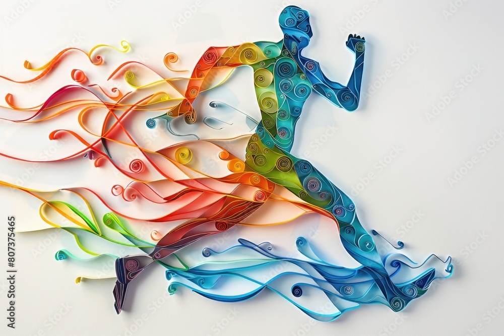 Poster a man running through a vibrant, swirling background. ideal for dynamic and energetic concepts