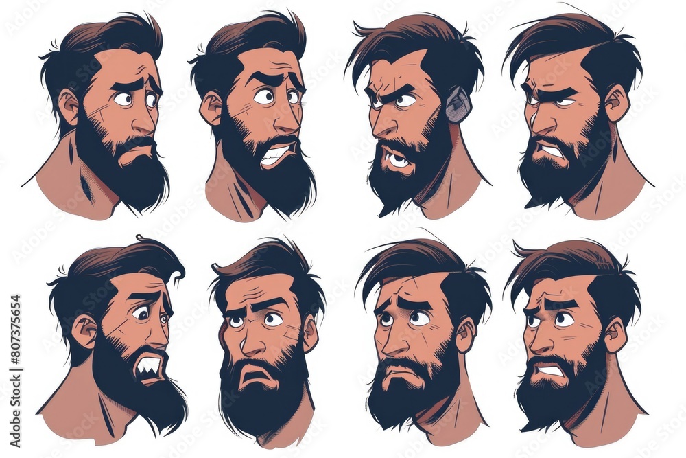 Poster A collection of different emotions on a man's face. Suitable for psychology or emotion-related projects