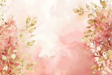 Elegant pink and gold background with intricate floral designs. Perfect for wedding invitations or feminine branding