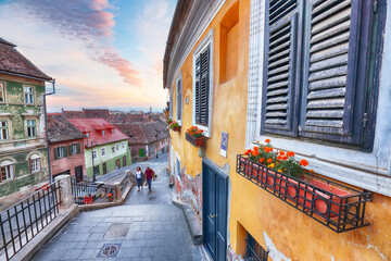 Amazing View of Fragment of Ocnei street in the center of Sibiu city.