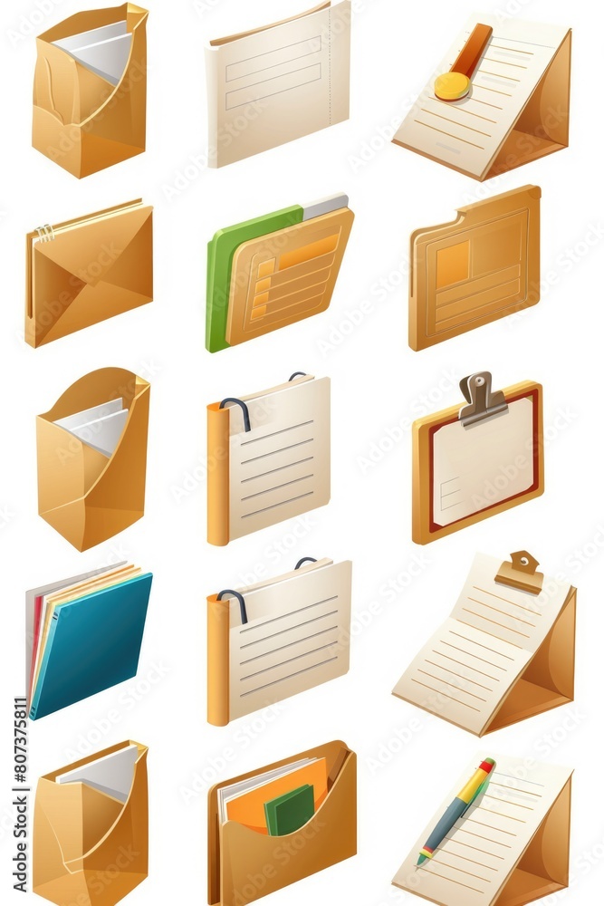 Poster Various types of folders for organizing documents, ideal for office or school use