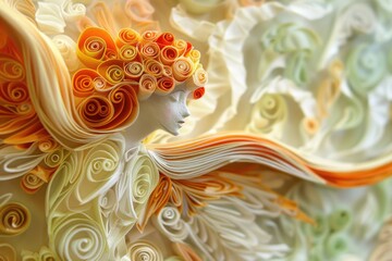 Detailed close up of a paper sculpture of a woman. Suitable for artistic projects