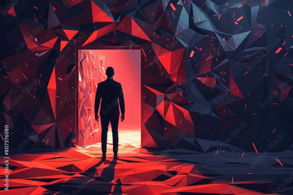 Poster A man standing in front of an open door, suitable for various concepts