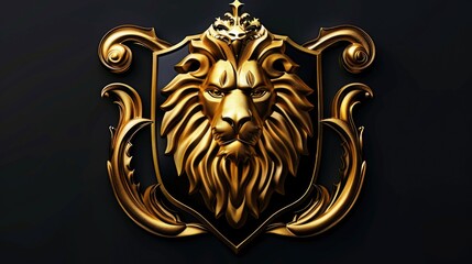 A striking golden lion head on a sleek black background. Perfect for design projects or branding materials