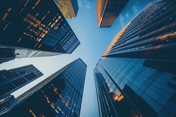 Fototapeta premium Cityscape with tall buildings illuminated at night. Suitable for urban concepts