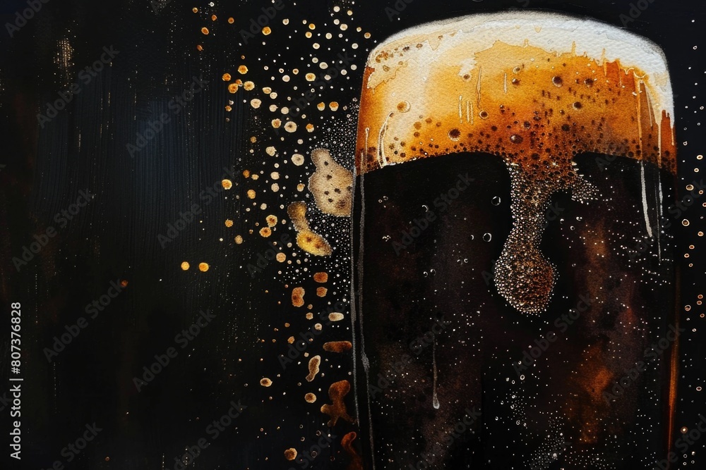 Poster a detailed view of a refreshing glass of beer, perfect for beverage concepts