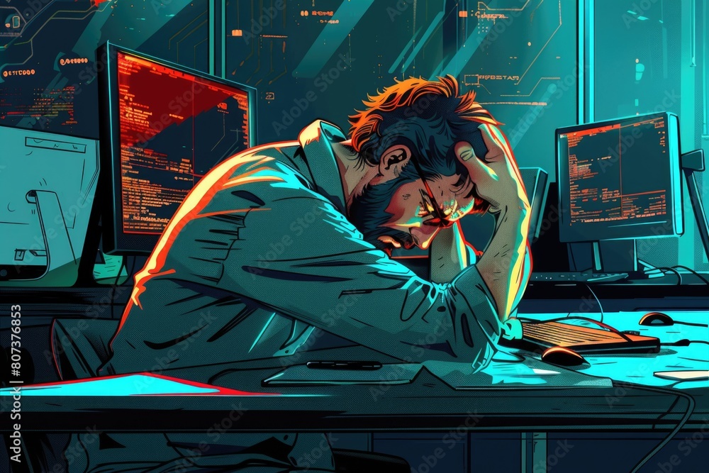 Leinwandbilder a man sitting at a desk working on a computer. suitable for office or technology concepts