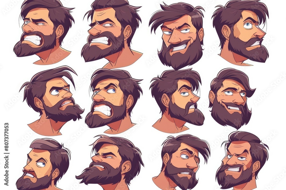 Aufkleber a portrait of a man showcasing different facial expressions. ideal for emotion and beard-related con