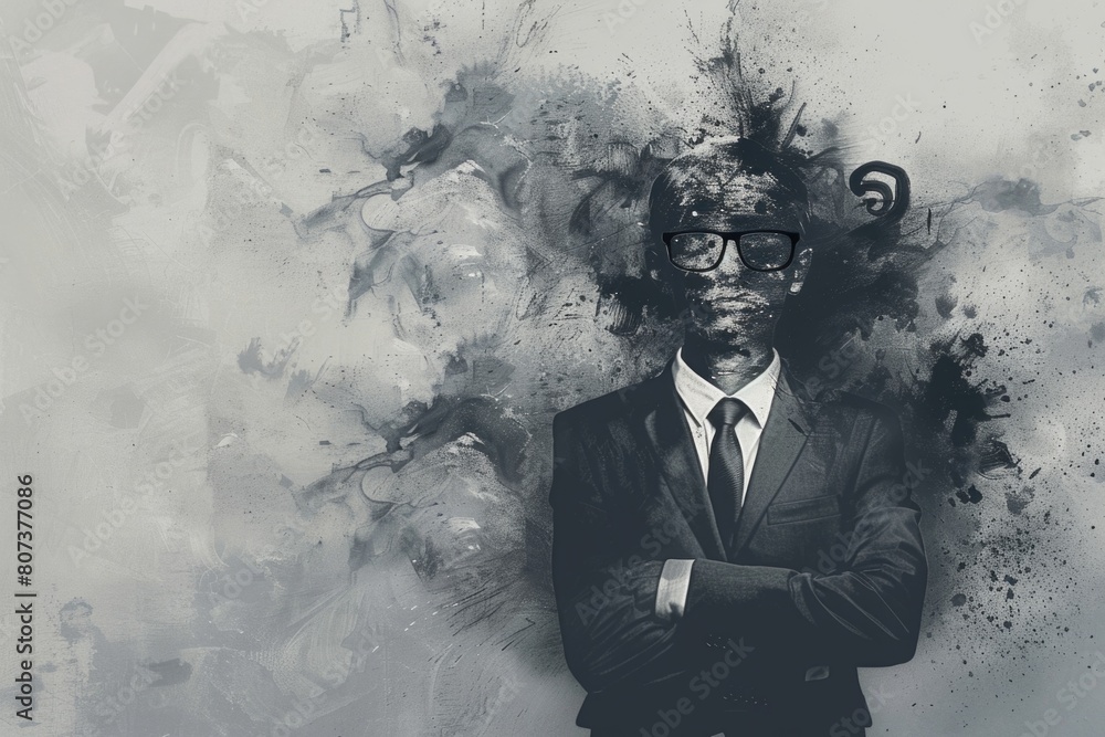 Aufkleber a man in a suit and tie standing confidently with his arms crossed. suitable for business and profes