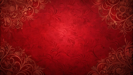 Elegant Textured Red Background with Ornate Floral and Scroll Patterns - Ideal for Wallpapers, Textiles, or as a Decorative Backdrop for Various Graphical Elements.
