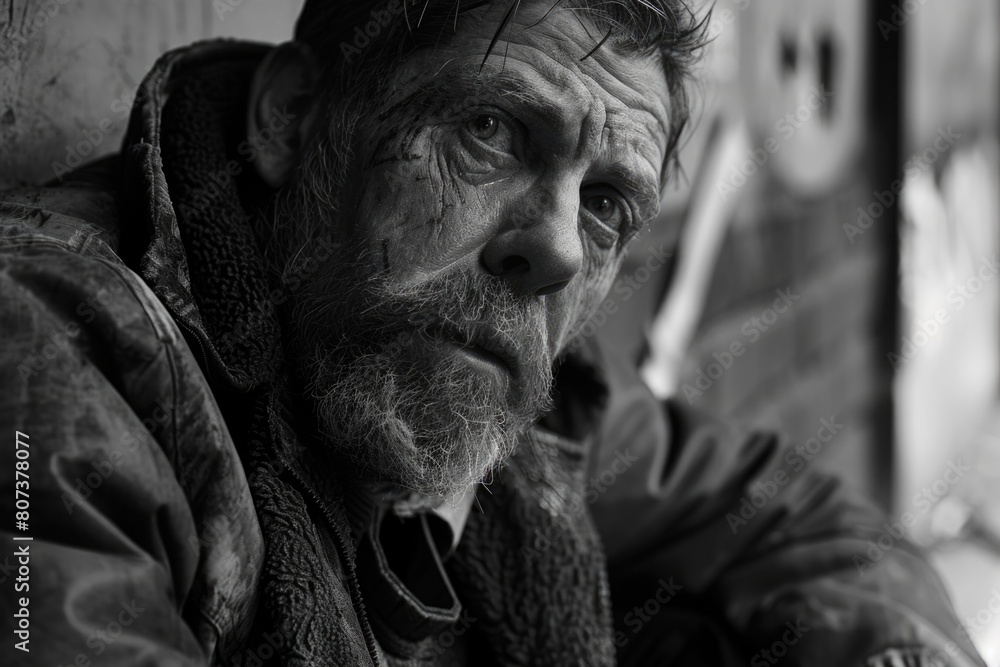 Poster a black and white photo of a man with a beard. suitable for various projects