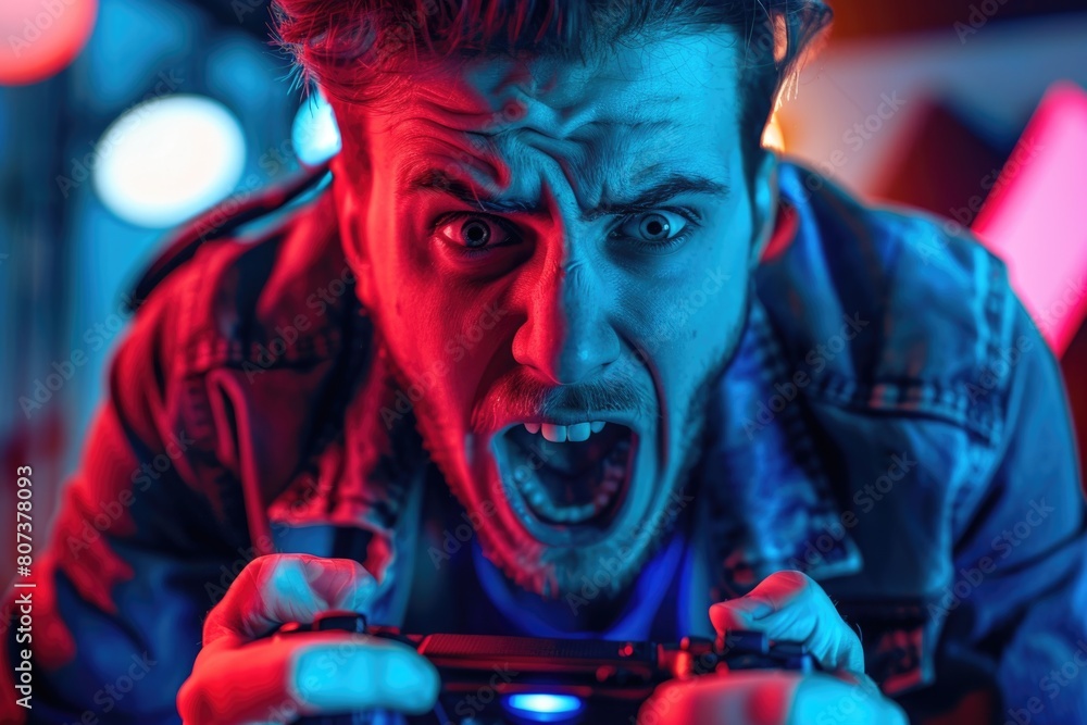 Aufkleber a man holding a video game controller. perfect for gaming and technology concepts