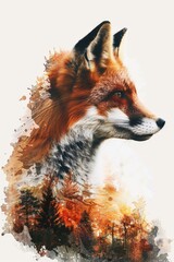 Obraz premium A beautiful painting of a red fox in the woods. Perfect for nature lovers and wildlife enthusiasts