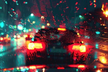 A photo of a car driving in the rain, suitable for various projects