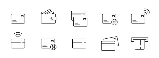 Credit card icons set. Payment, money, credit card signs. Vector