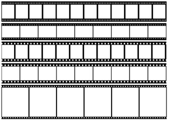 old film frames different sizes black with holes horizontal long