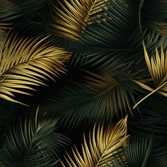 Seamless Pattern of Glittering Palm Leaves