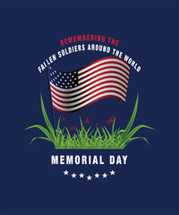 USA Happy Memorial Day social media post. greeting card background banner template design. United States national holiday, flag, colors, REMEMBER AND HONOR Vector illustration.